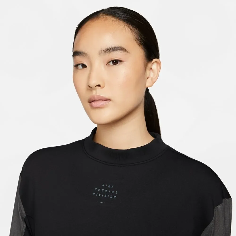 Nike Run Division Scuba Crew Sweatshirt Black Grey Women's Small S Vent DD5263